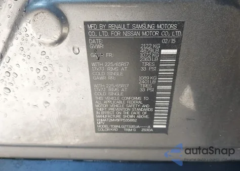 2015 Nissan Rogue Sv from USA, damaged, VIN KNMAT2MV8FP535882